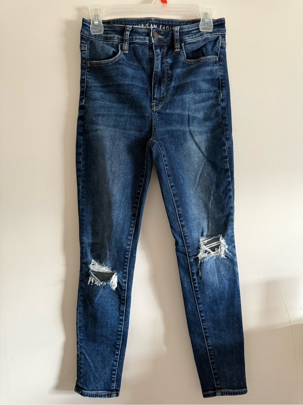 American Eagle Dark Wash Blue Ripped Jeggings - size 6 short